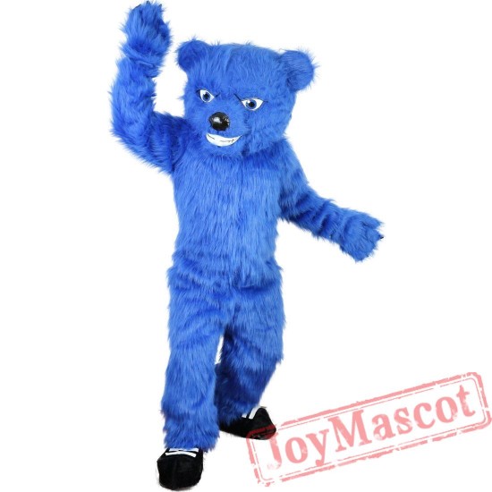 Blue Bear Long Hairy Mascot Costume for Adult