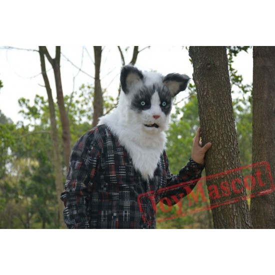 Animal White & Grey wolf Fursuit Head Mascot Head