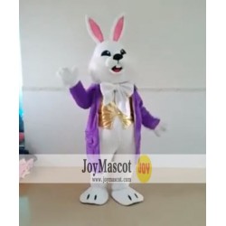 Easter White Bunny Rabbit Mascot Costume With Purple Jacket 