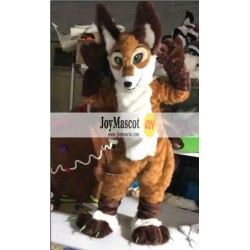 Brown Long Fur Wolf Dog Fursuit Mascot Furry Costume