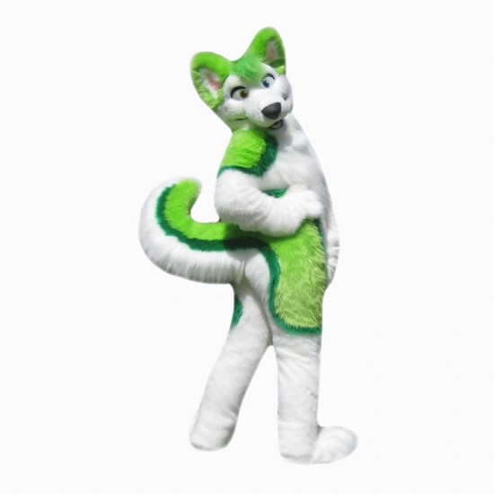 Plush Green Wolf Mascot Costume