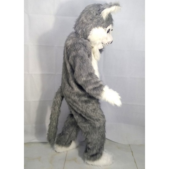 Long Grey Wolf Mascot Costume