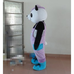 Panda Mascot Costume With Purple Clothes