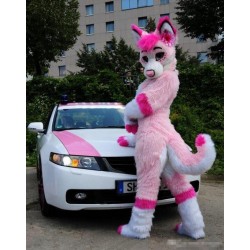 Pink Fursuit Husky Wolf Fox Mascot Costume