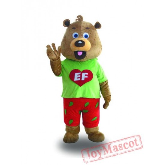 Professional Adult Bear Mascot Costume with Green Coat