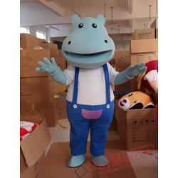 Cartoon Cosplay Plush Blue Strap Hippo Mascot Costume