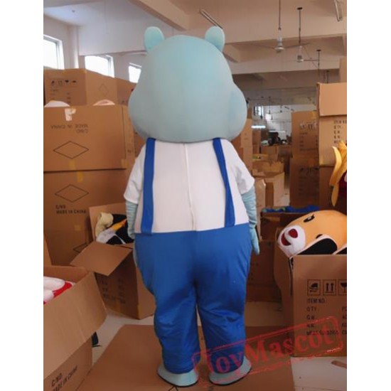 Cartoon Cosplay Plush Blue Strap Hippo Mascot Costume