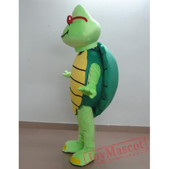Cartoon Glasses Green Turtle Mascot Costume