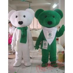 Cartoon White Bear Green Bear Mascot Costume
