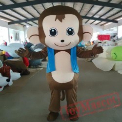 Cartoon Plush Blue Vest Monkey Mascot Costume