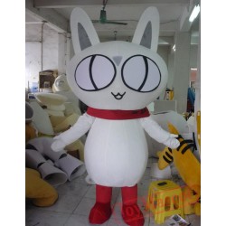 Cartoon Stuffed Animal White Cat Mascot Costume