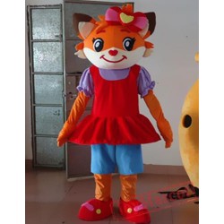 Cartoon Wedding Red Dress Fox Mascot Costume