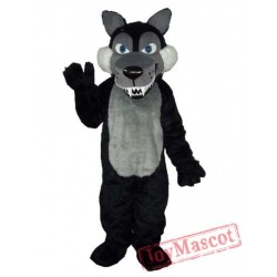 Long Wool Big Black Wolf Mascot Adult Costume
