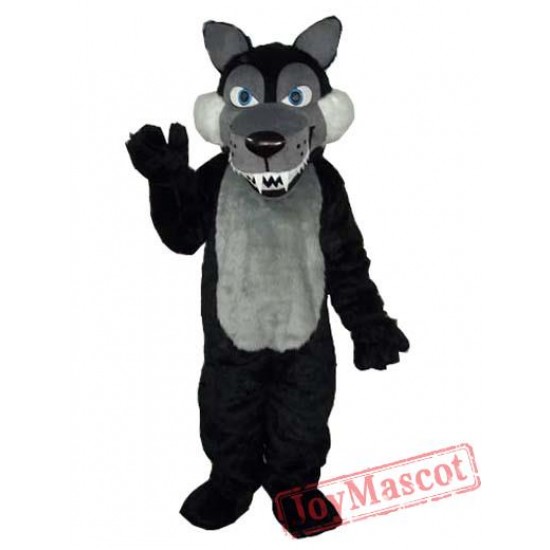 Long Wool Big Black Wolf Mascot Adult Costume