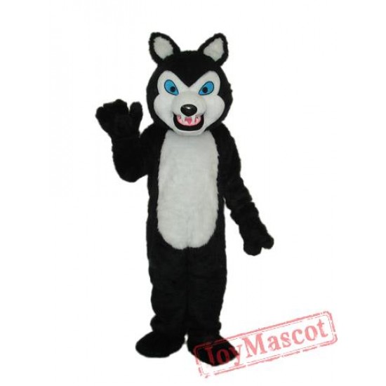Long-Haired Black Wolf Mascot Adult Costume