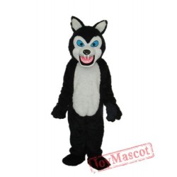 Thin Teeth Long-Haired Black Wolf Mascot Adult Costume