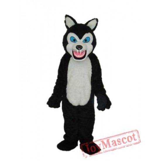 Thin Teeth Long-Haired Black Wolf Mascot Adult Costume