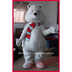 Furry White Polar Bear Mascot Costumes With Scarf For Adults