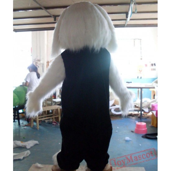 Plush Furry White And Black Puppy Dog Mascot Costume For Adult