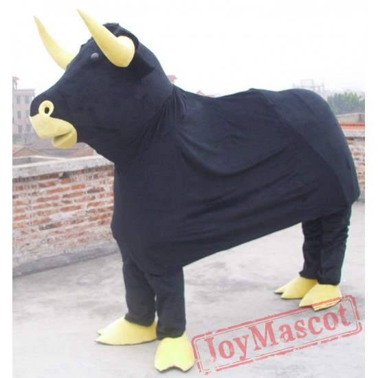 2 Persons Wear Black Bull Cow Mascot Costume For Adult