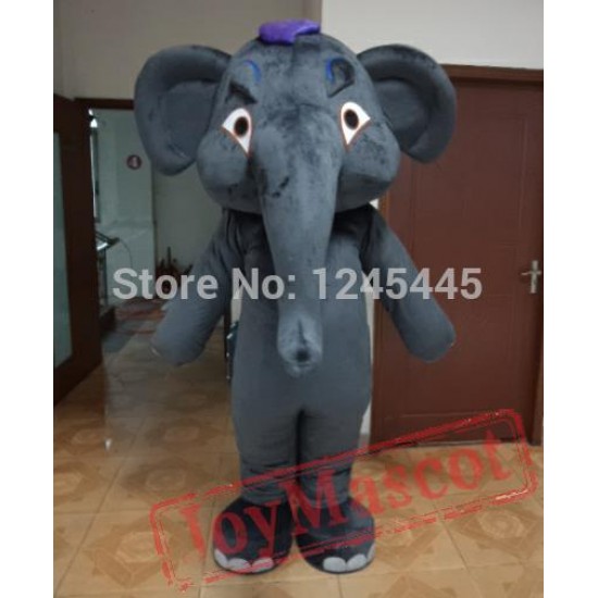 Blue Pink Dark Grey Adult Elephant Mascot Costume