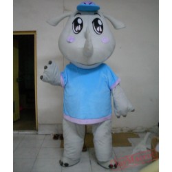 Grey Rhinoceros Mascot Costume For Adult