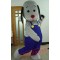 Grey Dog Mascot Costume In Blue Pants For Adult