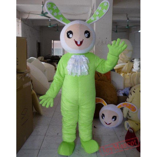 Plush Material Green Bunny Mascot Costume For Adult