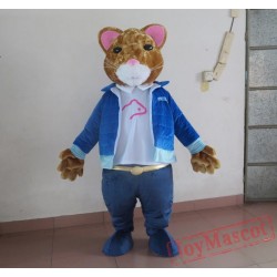 Hamster Wearing A Blue Coat Mascot Costume Adult Hamster Mascot