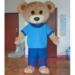 Adult Blue Shirt Teddy Bear Mascot Costume