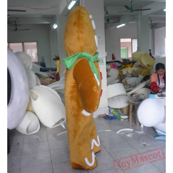 Green Scraf Adult Gingerbread Man Mascot Costume
