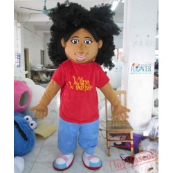 Boy With Afro Hair Mascot Costume For Adults Boy Mascot