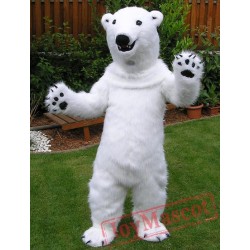 Realistic Furry White Polar Bear Mascot Costume For Adults