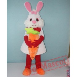 White Bunny Rabbit With Carrot Mascot Costume For Adult