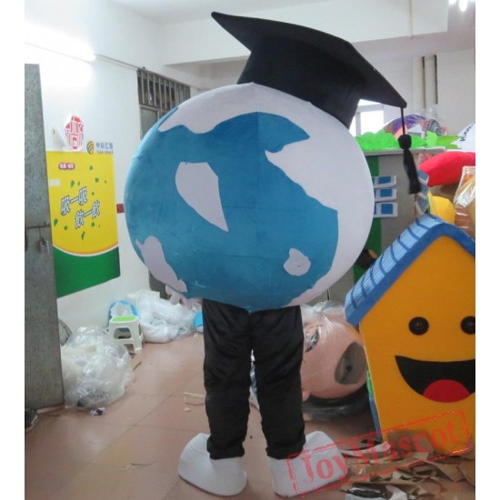 White & Blue Earth/World/Ball Mascot Costume For Adult