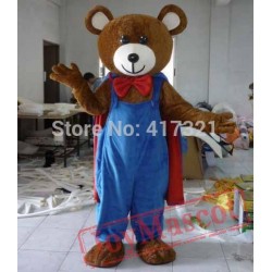 Brown Teddy Bear In A Blue Cloak Mascot Costume Adult Bear Mascot