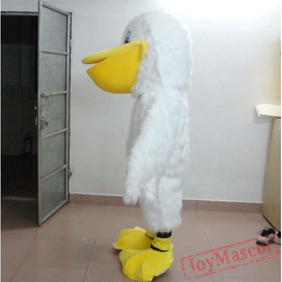 Furry White Adult Pelican Mascot Costume