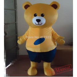 Yellow Bear Wearing A Blue Pants Mascot Costume Adult Bear Costume