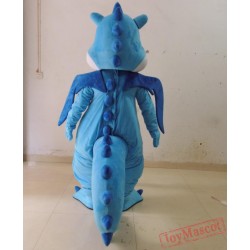 Adult Blue Dinosaur Mascot Costume With Wings And Long Tail