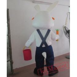 White Bunny Rabbit Worker Mascot Costume For Adult