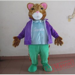 Hamster Wearing A Purple Coat And Green Pants Mascot Costume Adult Hamster Mascot