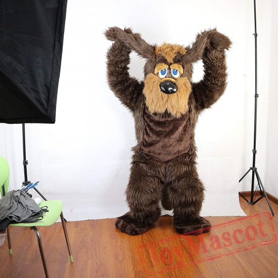 Brown Long Hairy Dog Mascot Costume Adult