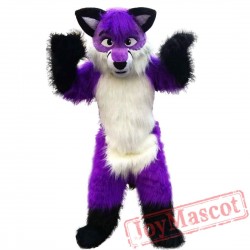 Long Hair Purple Wolf Mascot Costume Adult