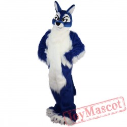 Long hair blue Wolf Mascot Costume