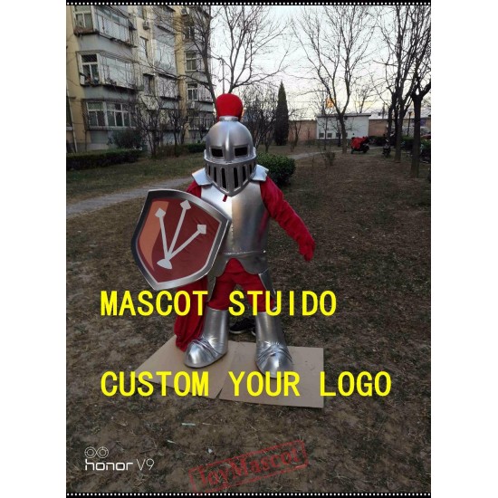 Silver Knight Mascot Costume Spartan Trojan Costume