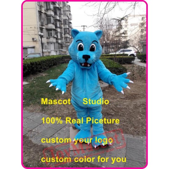 Blue Leopard Mascot Costume Blue Wildcat
